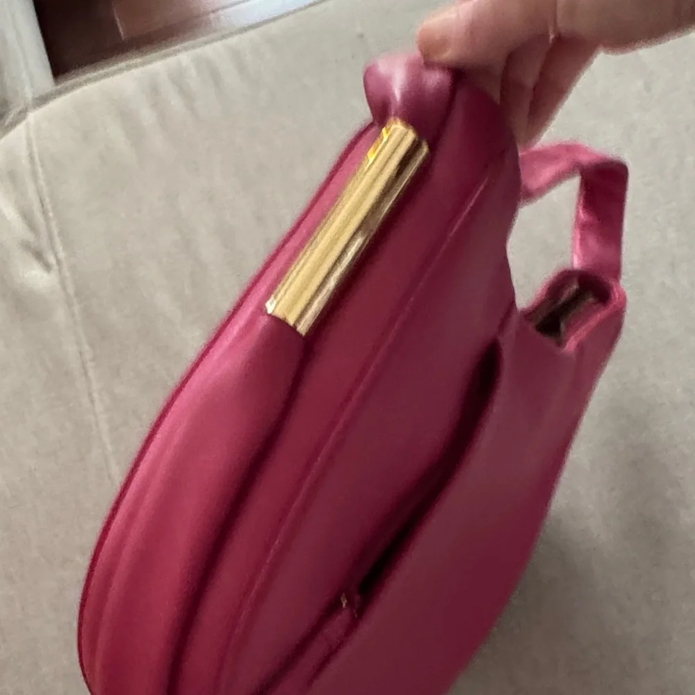 Alexandra Bartlett Fuchsia Crescent Shoulder Bag with Gold Hardware